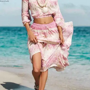 

GypsyLady Lilac floral skirts womens elastic wasit boho long skirt Gathered Tiers boho skirt super chic summer skirt 2020 faldas