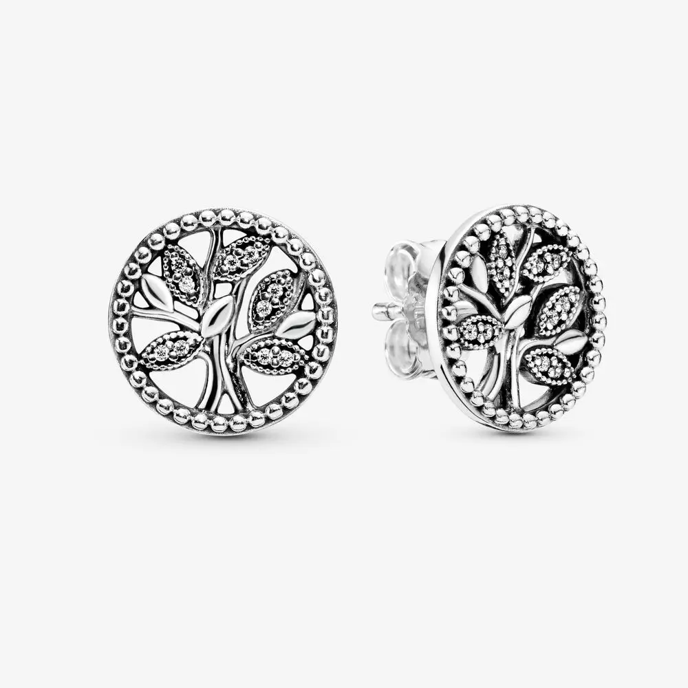 

2019 NEW Authentic 925 Sterling Silver Sparkling Family Tree Stud Earrings For Women Retro Simple Earring Jewelry