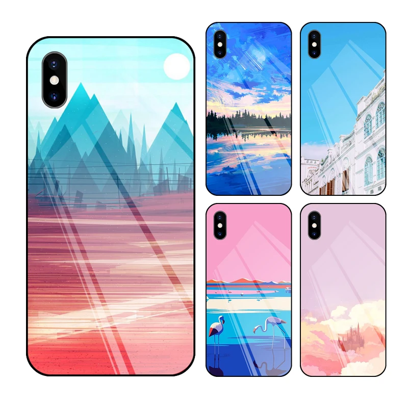 Glass Case on the For iPhone 11 Pro X XR XS Max 5 5S SE Tempered Glass Phone Cases iPhone 8 7 6 6S Plus Back Cover Case Fundas