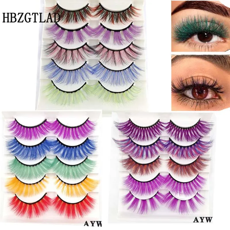 5 Pairs 3D White Mink Lashes Wholesale Natural Long Thick Fluffy Colorful False Eyelashes Lash Extension Supplies Makeup