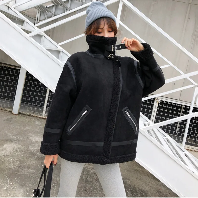 

Winter Suede Parka Coat 2019 Winter Lambswool Jacket Coat Women Bomber Jacket Ladies Warm Suede Jacket Female Lambswool Overcoat