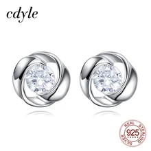 Cdyle брендовые Роскошные ювелирные изделия 925 пробы Серебряная роза цветок формы серьги с цирконием кубической огранки Для женщин модные серьги