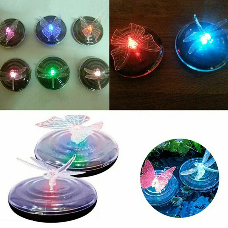Солнечный светодиодный плавающая лампа RGB Изменение цвета бабочка стрекоза открытый водоем светильник LB88