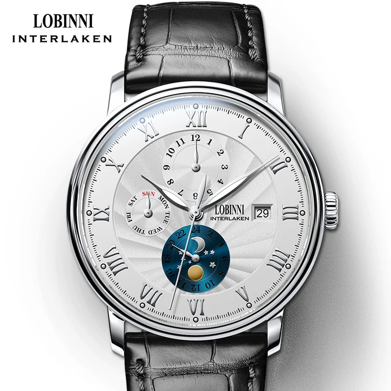 

Switzerland wrist watch LOBINNI Men Watches Seagull Automatic Mechanical Clock Sapphire Moon Phase relogio masculino L1023B-3