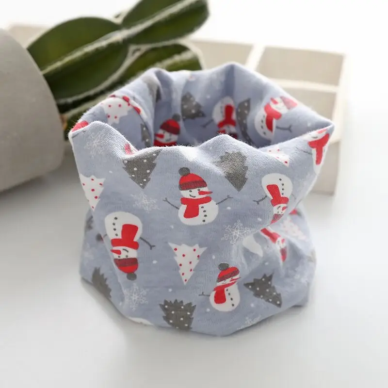 Children Scarf Korean Cotton Children's Scarf LIC Printed Cartoon Plaid Ring Scarves for Girls Winter Warm Snud for A Boy