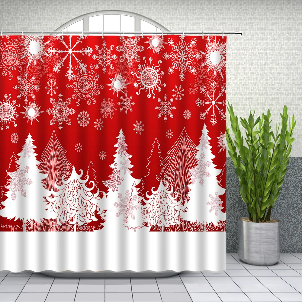 

Merry Christmas Decoration Shower Curtains Santa Claus Tree 3d Bathroom Curtains 180*240 Waterproof Fabric With Hooks Screen