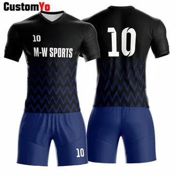 

Custom Team New Model Sports Jersey Full Digital Sublimation Printing Black Blue Soccer Wear