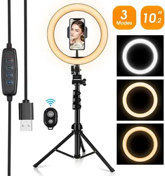 

10" LED Ring Fill Light Photography Dimmable Video Ring Lamp with Tripod Youtube Makeup Selfie Fill Lighting with Phone Clip