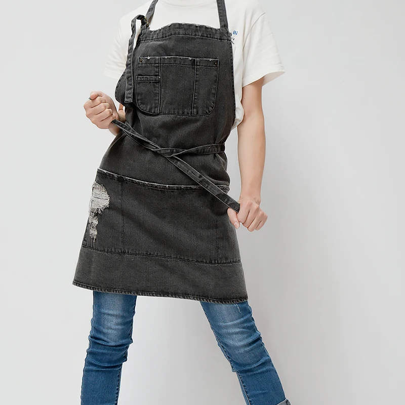 Adult cowboy BBQ Jeans denim Apron Uniform For Woman Male Lady's Kitchen Gifts Apron customization Barber cooking Print logo