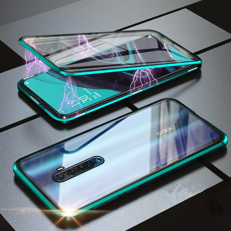 Luxury Metal Magnetic Front Back tempered Glass Cases For Oppo Reno 2 /Reno 10x zoom Z Flip Bumper Frame Coque | Мобильные телефоны
