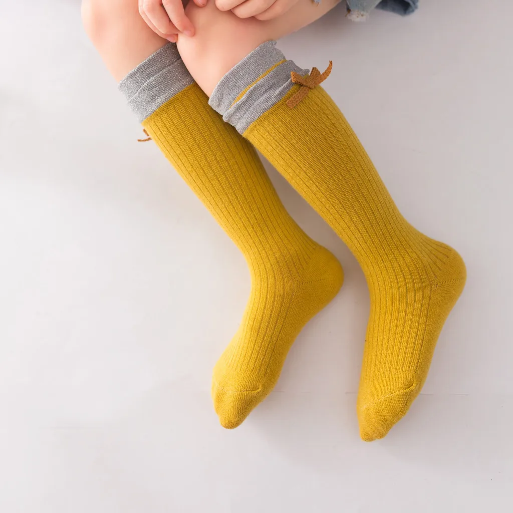 Детские носки однотонные Нескользящие вязаные длинные носки для маленьких девочек и мальчиков Гольфы модные зимние и осенние хлопковые носки M810