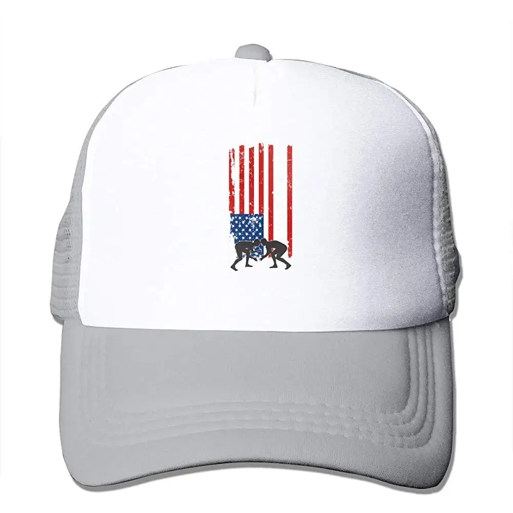 Флаг США борцовка сетки бейсболки унисекс Регулируемый Дальнобойщик стиль шляпа серый
