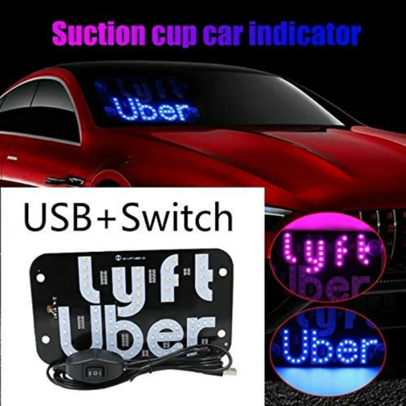 

UBER/LYFT LED Sign Decor With Suction Cups Glowing Decor Accessories USB Rechargeable Signal Light Indicator Light for Car