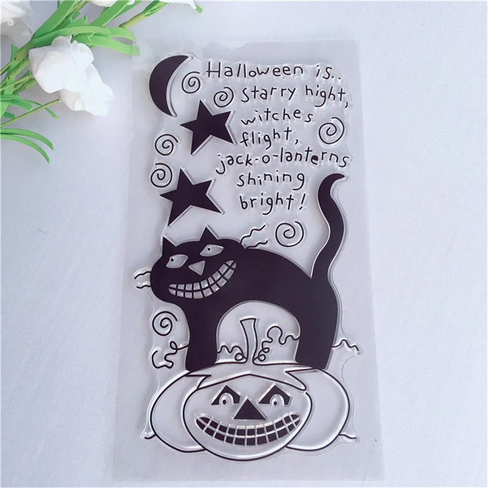 

11*20 Halloween Cat Transparent Silicone Clear Stamps DIY Seal for Scrapbooking Card Making Photo Album Decorative Stamp