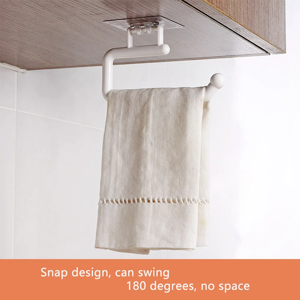 Kitchen Paper Holder Self-adhesive Rack Household Punch-free Bathroom 180 Degree Hanging Tissue Roll Shelf White