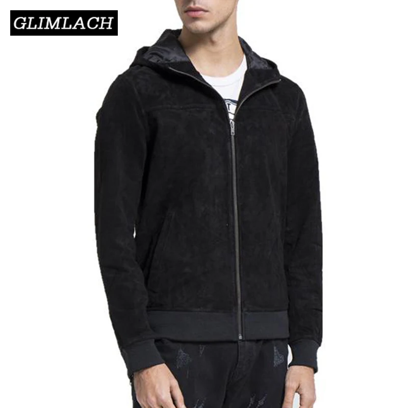 

Men Hooded Design Genuine Leather Bomber Jacket 2019 Slim Pilot Real Leather Aviation Flight Pigskin Suede Short Coats Clothes