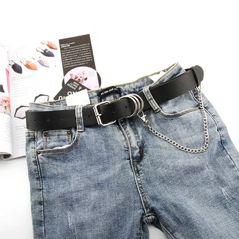 

Women Punk Chain Fashion Belt Adjustable Double/Single Row Hole Eyelet Waistband with Eyelet Chain Decorative Belts 2020 New