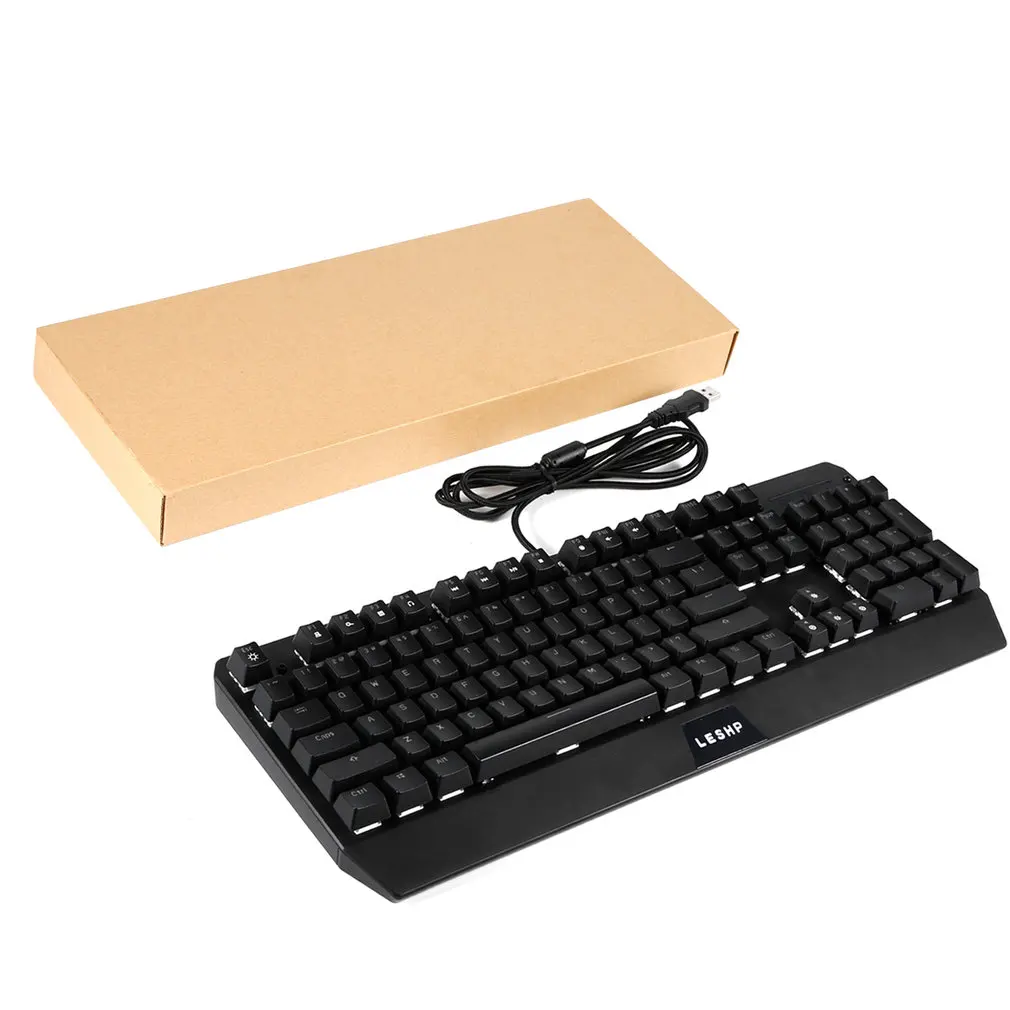 LESHP проводная USB монохромная красная светодиодный подсветка Люминесцентная мультимедийная Механическая игровая клавиатура для игрового офиса
