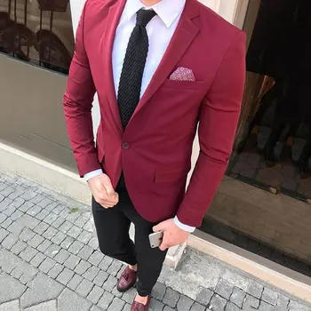 

Burgundy Mens Suit Casual Business Slim Fit Wedding Tuxedos Groomsman Groom Wear Bridegroom Suit Costume Homme 2Pcs Jacket Pants