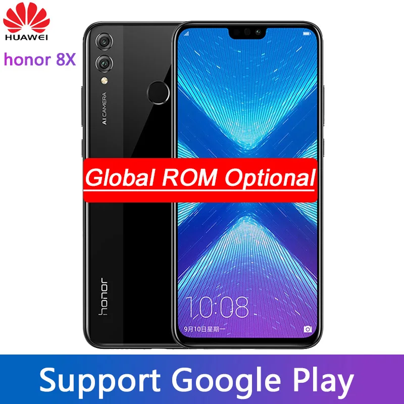 Honor 8X cellulare schermo da 6.5 pollici Android 8.2 16.0MP fotocamera frontale Google play Smartphone multilingue