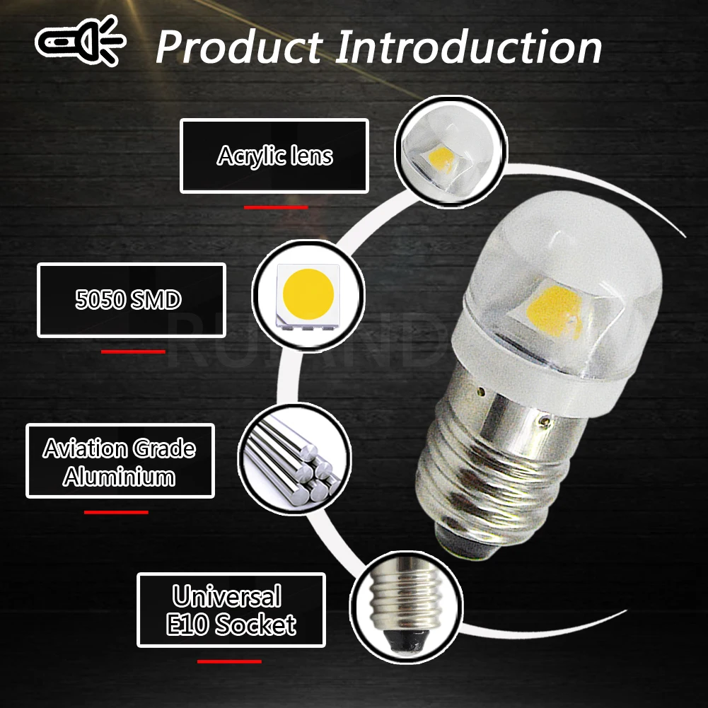 2pc E10 Light DC 3V 6V 12V 5050 LED Screw Indicator Bulb Mini Warning Automobile instrument lamp Width Signal Lamp 4300K White