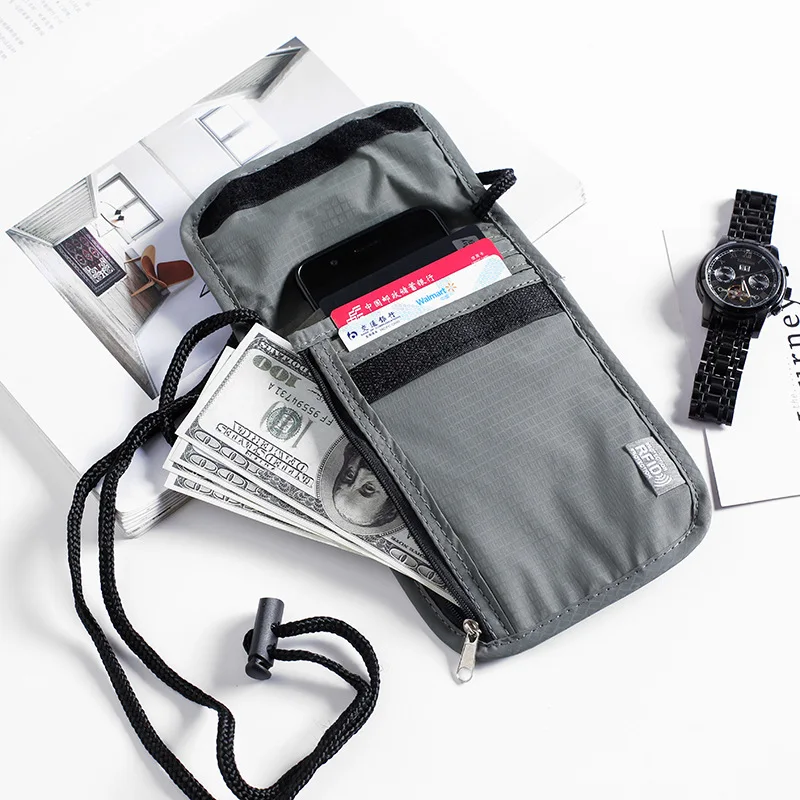 

Waterproof RFID Nylon Travel document storage bag Card passport Bag Neck Wallet Money Document Card Passport Pouch