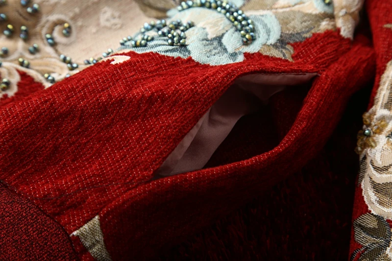 Красный RoosaRosee дизайнерский осенне-зимний женский цветочный принт бисер длинный рукав короткий жаккардовый жакет пальто винтажная верхняя одежда новая женская