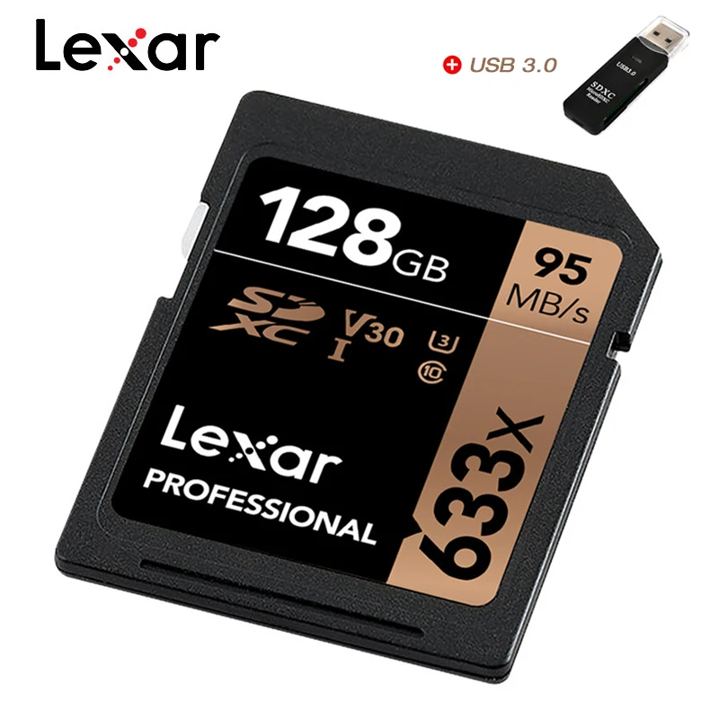 Lexar 633x64 Гб U3 SDXC 128 ГБ 256 512 SD карта профессиональная памяти чтение до 95 ° для