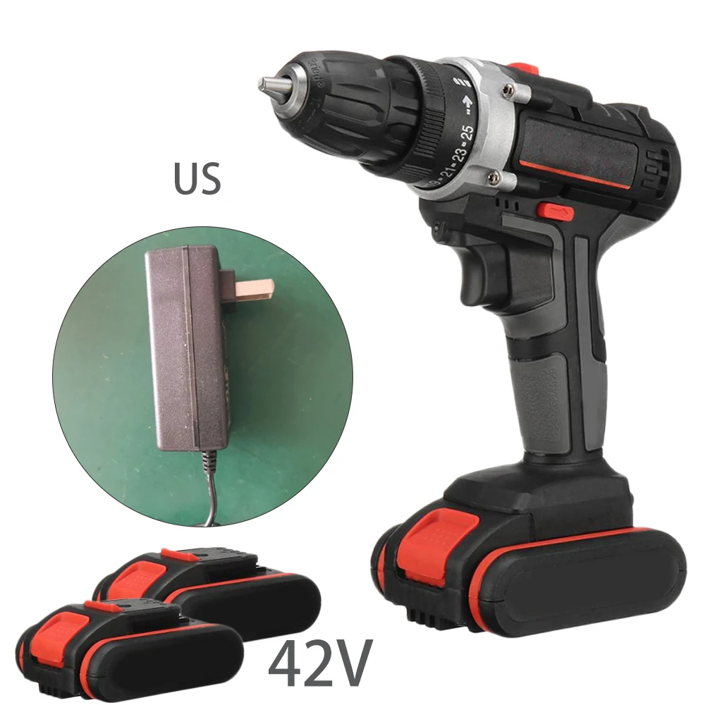 

42V 25-28NM 2-Speed Brushless Cordless Electric Impact Drill LED With Battery 1*Electric Drill 1*Charger 2*Battery For Home