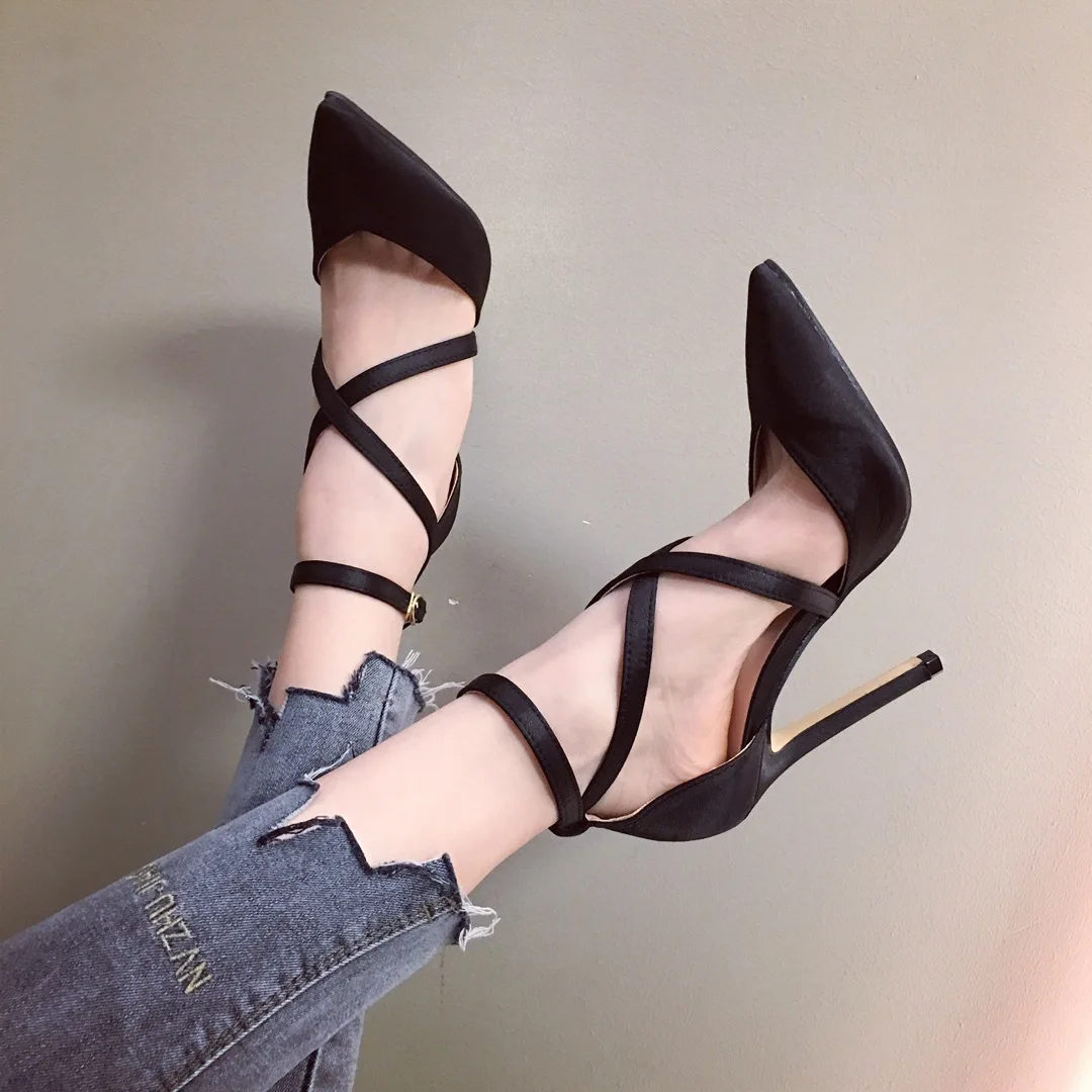 

2019 Spring And Summer New Style Cross Belt Ultra-High-Heel Thin Heeled Shoes Rome Pointed-Toe WOMEN'S Sandals 35-40