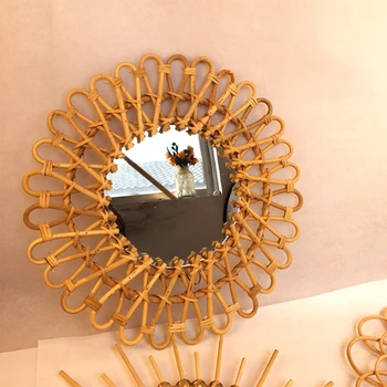

Plaited Rattan Innovative Art Decoration Makeup Mirror Dressing Bathroom Wall Hanging Mirrors Craft Photography Prop