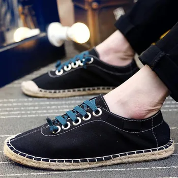 

Fashion summer Boy men Espadrille Flats Shoes Black male casual sports shoes Hemp Insole Fisherman Light walking Shoes ZM-38