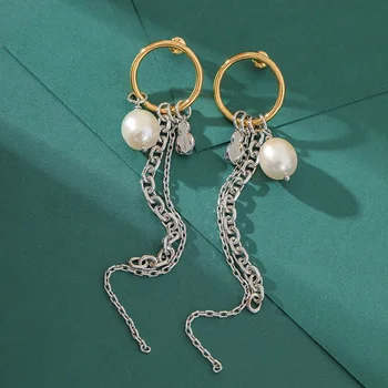 

2020 New European and American Fashion Metal Texture Temperament All-match Ear Stud Earrings Female Natural Pearl