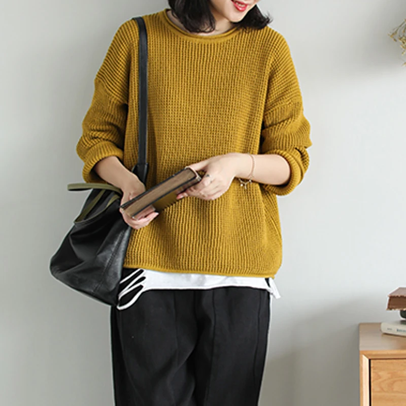 

Johnature Autumn Winter Fashion All-match 5 Color O-neck Female Pullovers Sweater 2019 New Simple Leisure Long Sleeve Sweater