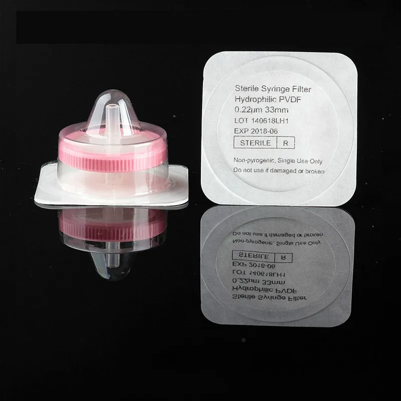 Стерильный шприцевой фильтр PVDF Luer Lock OD 33 мм 0.22um Poly (винилиден фторид) игольчатый
