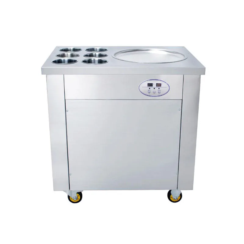 

single round pan with 6 cooling tanks fried ice cream machine single air compressor Thailand fry ice cream roll machine for sale
