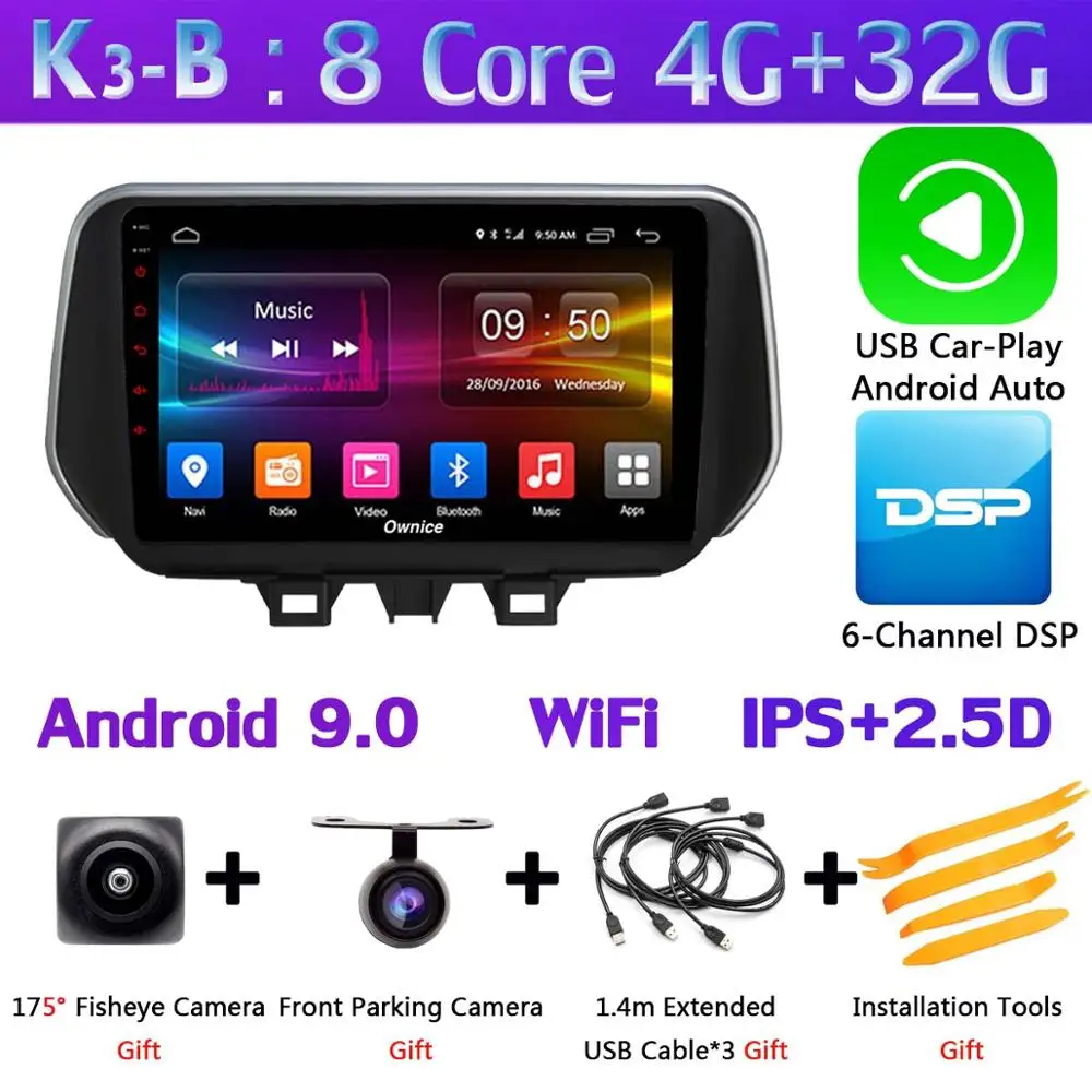 1 din 360 ° камера Android 9,0 8Core 4+ 64G gps радио CarPlay DSP Автомобильный мультимедийный плеер для hyundai Tucson IX35 головное устройство - Цвет: K3-B-CarPlay