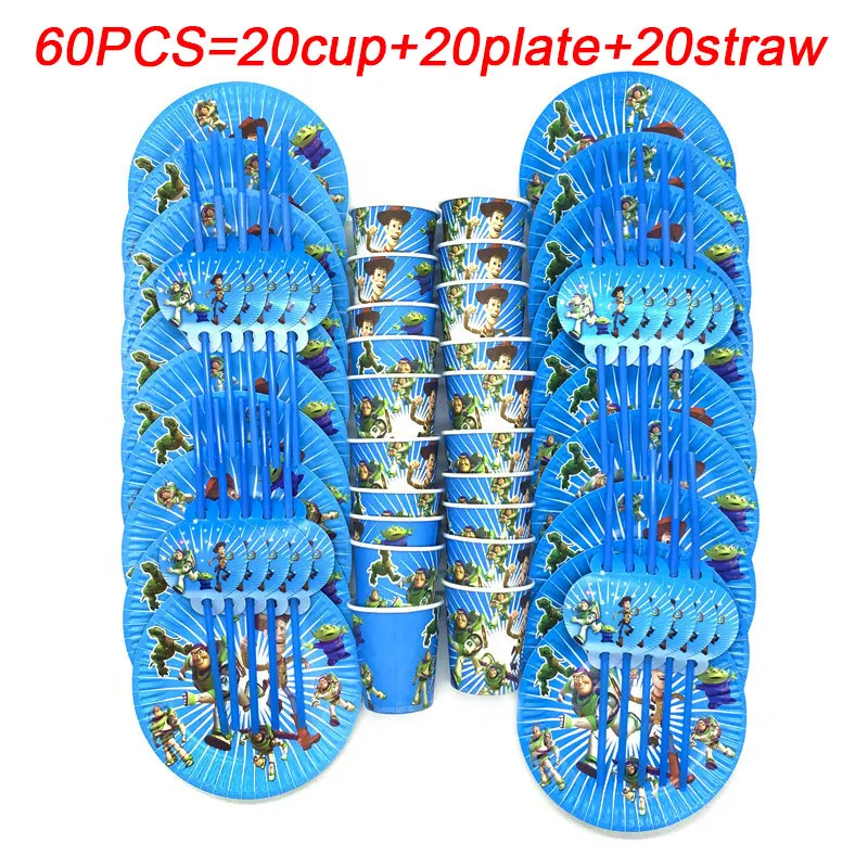 beipanxi-60pcs 10-20 человек вечерние Дисней История игрушек тема Дети с днем рождения украшения принадлежности Детские Чашки тарелки салфетка флаг соломинки - Цвет: beipanxi-60pcs