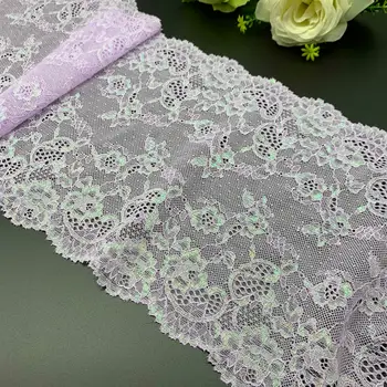 

3y/lot Width 22cm Lilac With Shimmer Accent Stretch Lace Trims For Clothing Accessory Dress Sewing Applique Costume Lace