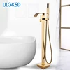Golden Waterfall Bathtub Shower Faucets Floor Standing Faucet Hot Cold Water Shower Mixer Tap Square Tube Mixer Held Shower 3