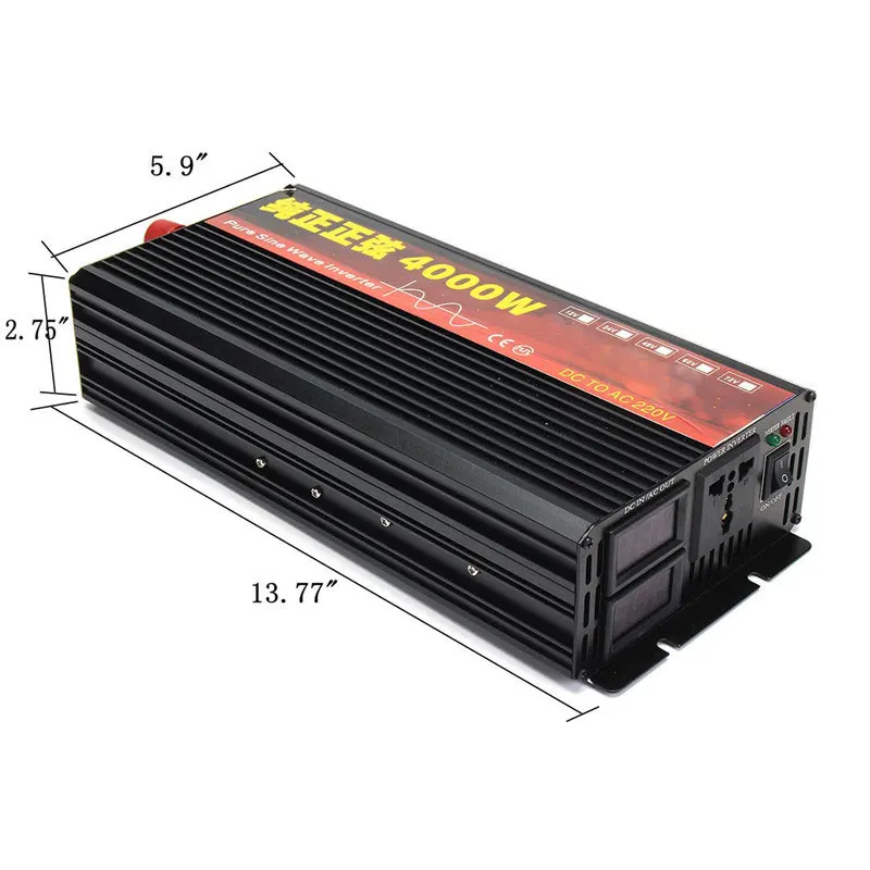 Инвертор 12 V/24 V 220V 2000/3000/4000W Напряжение трансформатор с немодулированным синусоидальным сигналом Мощность инвертор DC12V к переменному току 220V преобразователь+ 2 светодиодный Дисплей