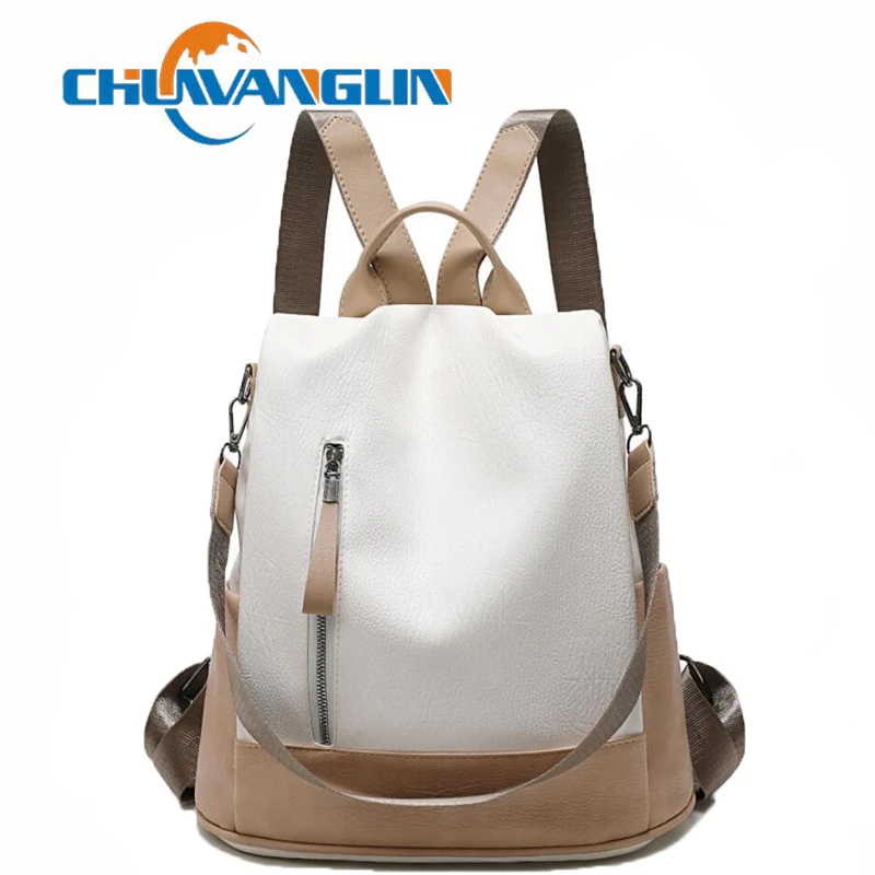 Chuwanglin-mochila antirrobo de cuero para mujer, estilo universitario, mochila de viaje, cruzado, F90803