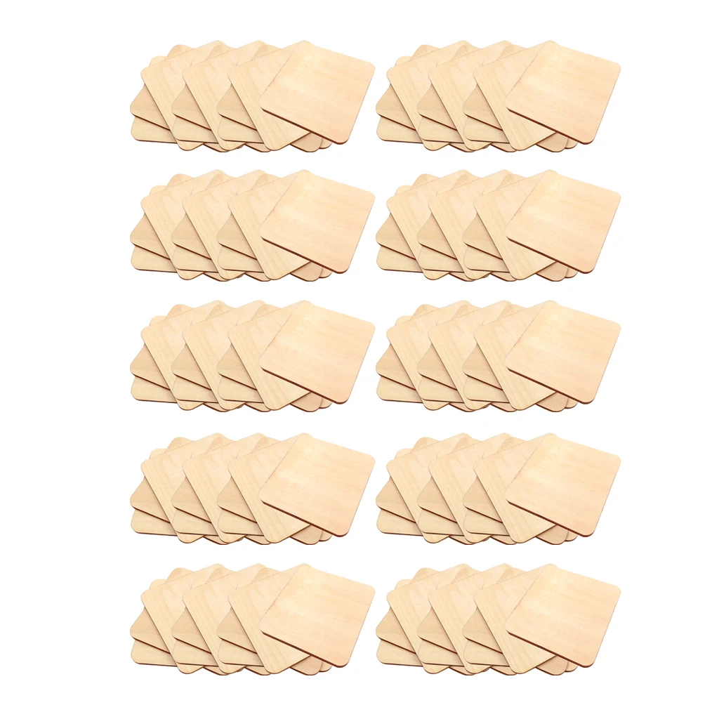100 Pieces of Square  Wood Panels for Mini House Building, Projects Handicrafts