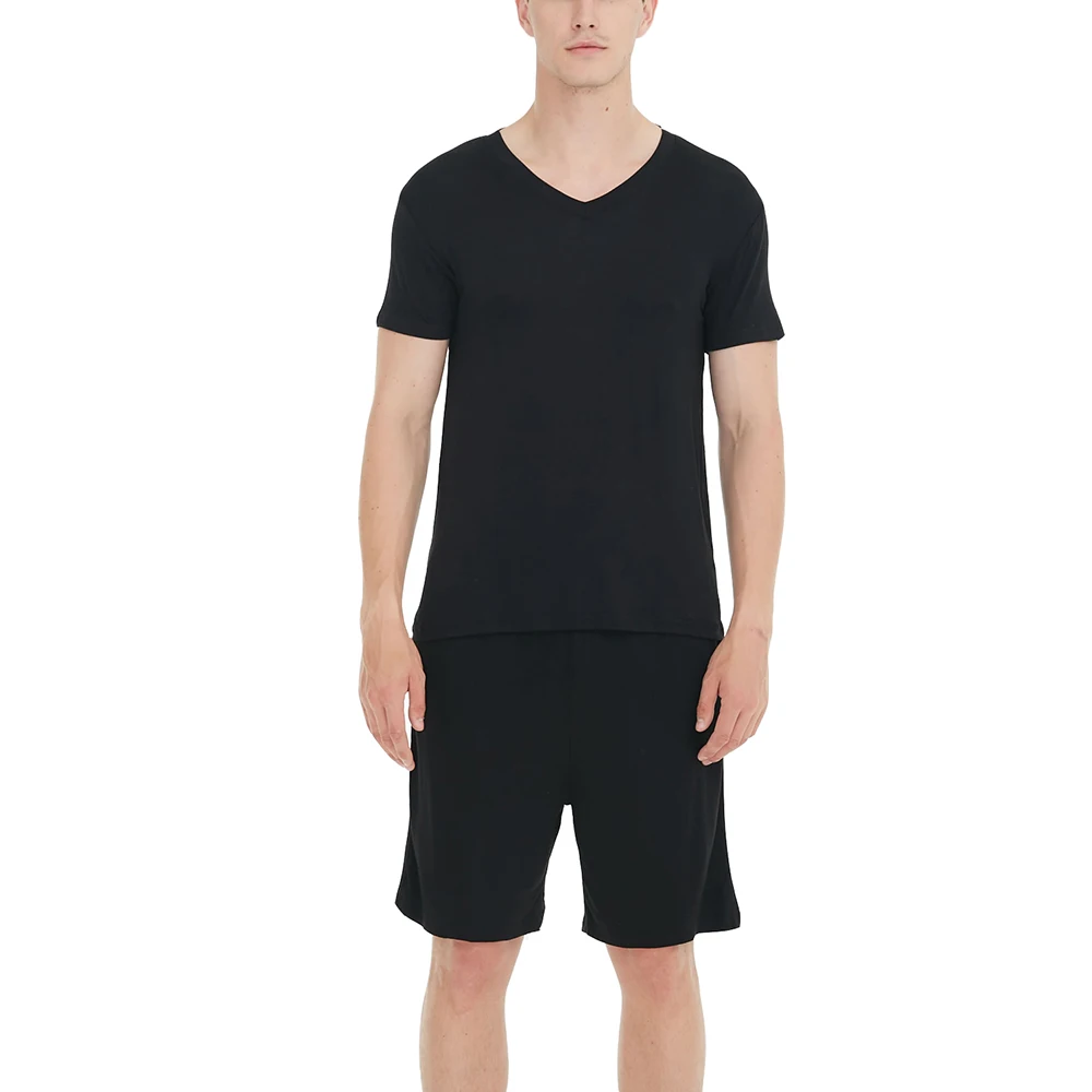 Lu's Chic Men's Short Sleeves Pajama Set Tops Shorts Summer Loungewear Modal Soft Sleep PJ Set Solid Cotton 2 Pieces Nightwear