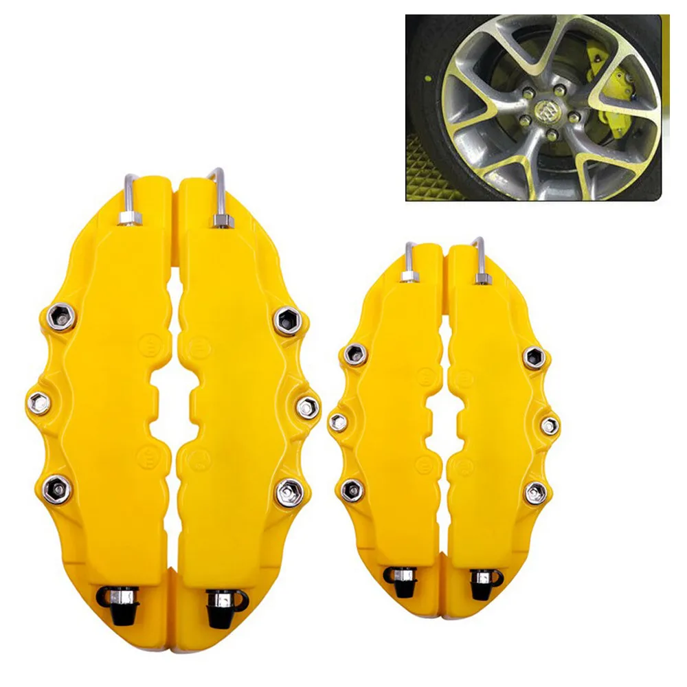 

4PCS Universal Disc Brake Caliper Cover With Yellow 3D Style Color Sticker Set Kit Front & Rear, Made Of ABS Car Accessories