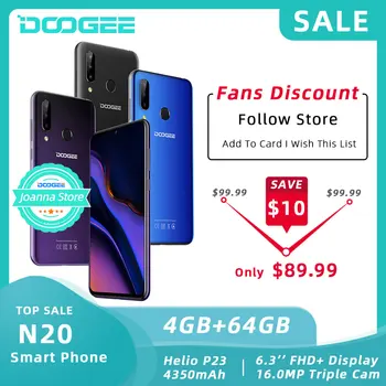 

DOOGEE N20 64GB 4GB MT6763 Octa Core Mobilephone Fingerprint 6.3inch FHD+ Display 16MP Triple Back Camera 4350mAh Cellphone LTE