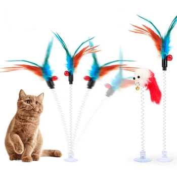 

Colorful Cat Toys, Funny Cat Interactive Toys with Sucker Spring and Feather, Color Random