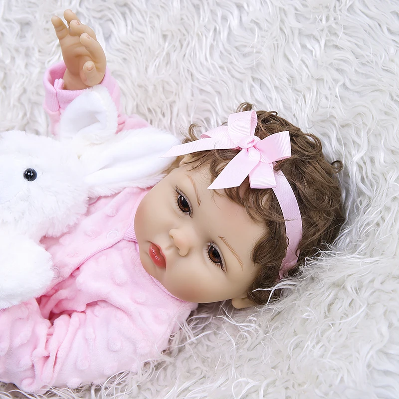 47CM Original NPK full body solicone bebe doll reborn todderl girl curly hand rooted hair high quality doll bath toy gift 4