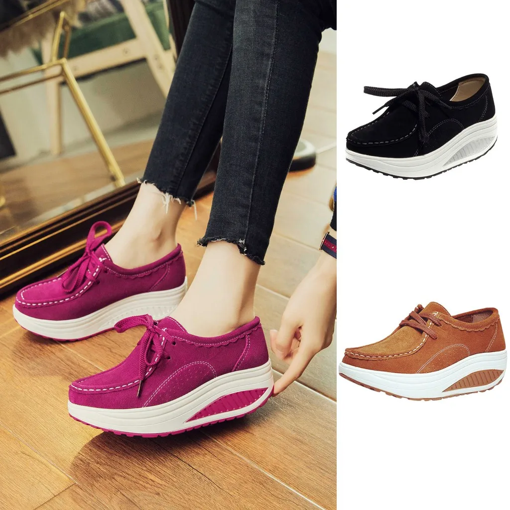 SAGACE Shoes Woman Lace Round Head Thick Bottom Suede Heightening High Heel Large Size Leisure Fashionable Shoes Woman Casual