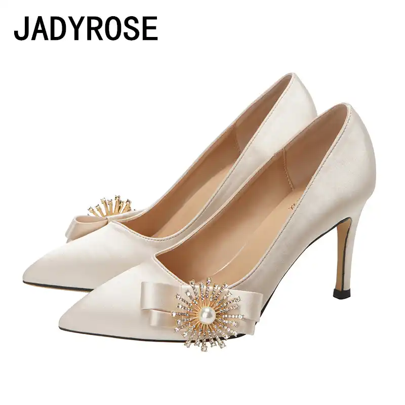 Women White Silk Dress Pumps Pointed 